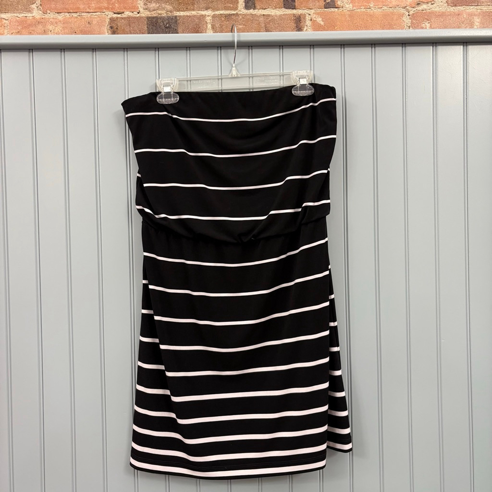 White House Black Market Strapless Dress M Black White Striped